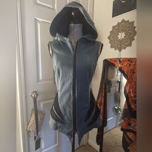 Light Blue, Black And Mulberry Hooded Ninja Vest